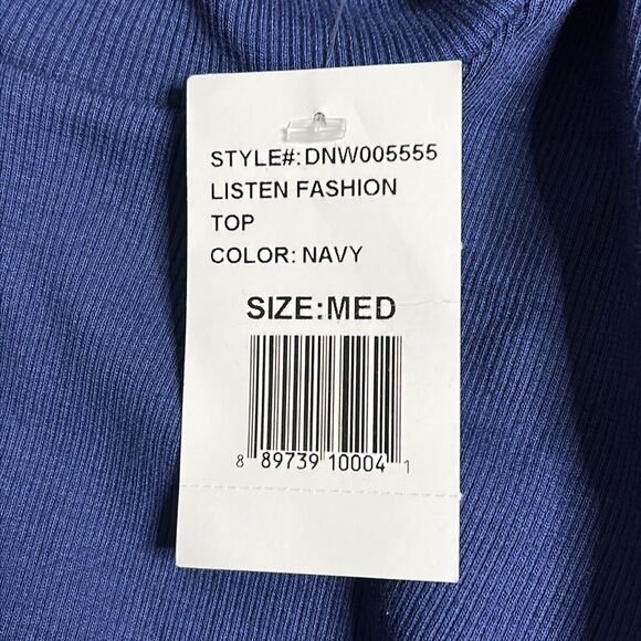 DAYDREAM NATION Listen Stretch Ribbed Knit Mock Turtleneck 3/4 Sleeve T-Shirt - Picture 6 of 7